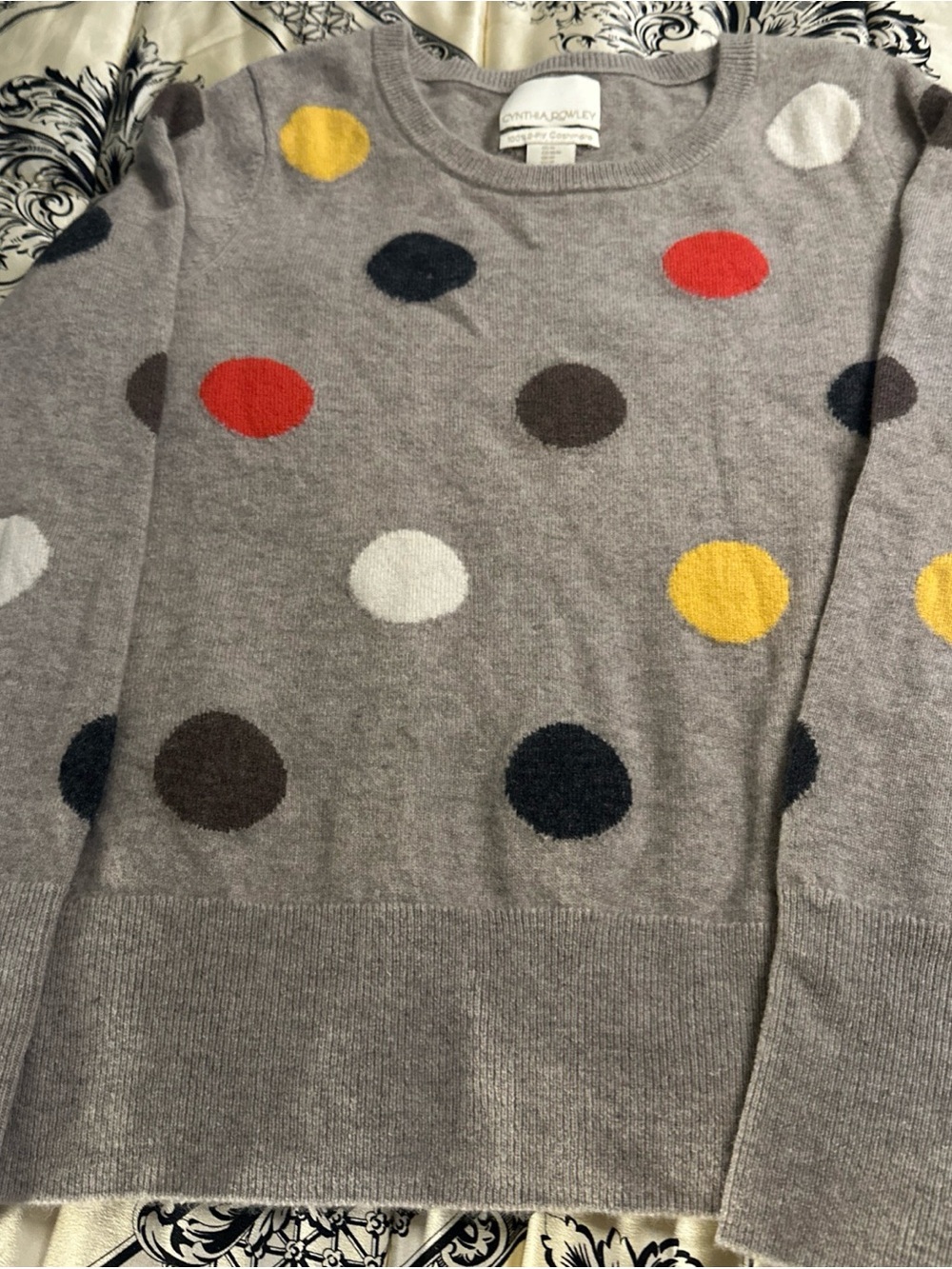 Cynthia Rowley Gray Cashmere Polka Dot Crewneck